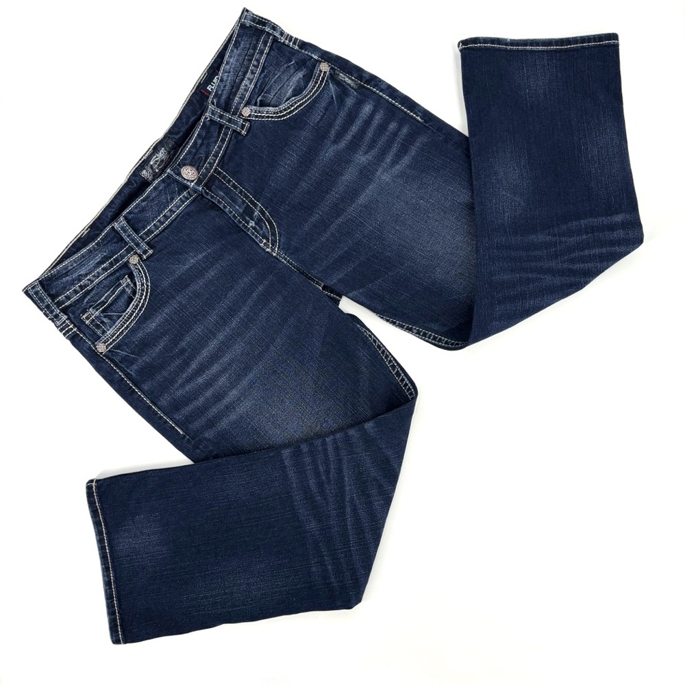 Silver Jeans Dark Blue Wash Suki Mid Rise Straight Leg Capri Jeans, 36